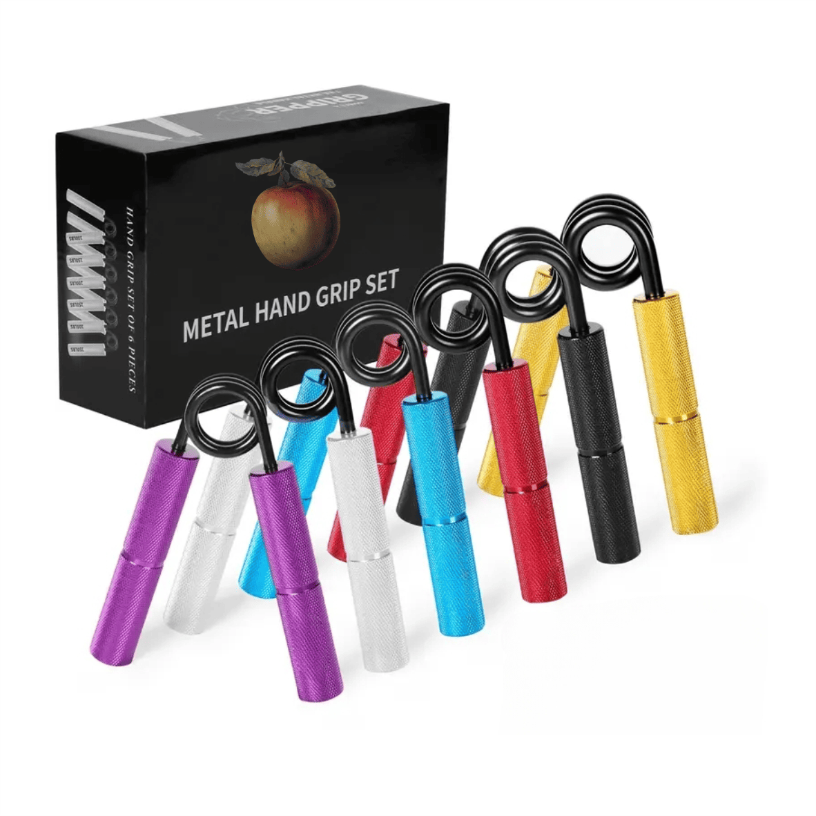 RNTV Professional Hand Gripper Set 6-Pack Color Coded (50-350lbs) - Metal Grip Strengthener Kit with Ergonomic Handles